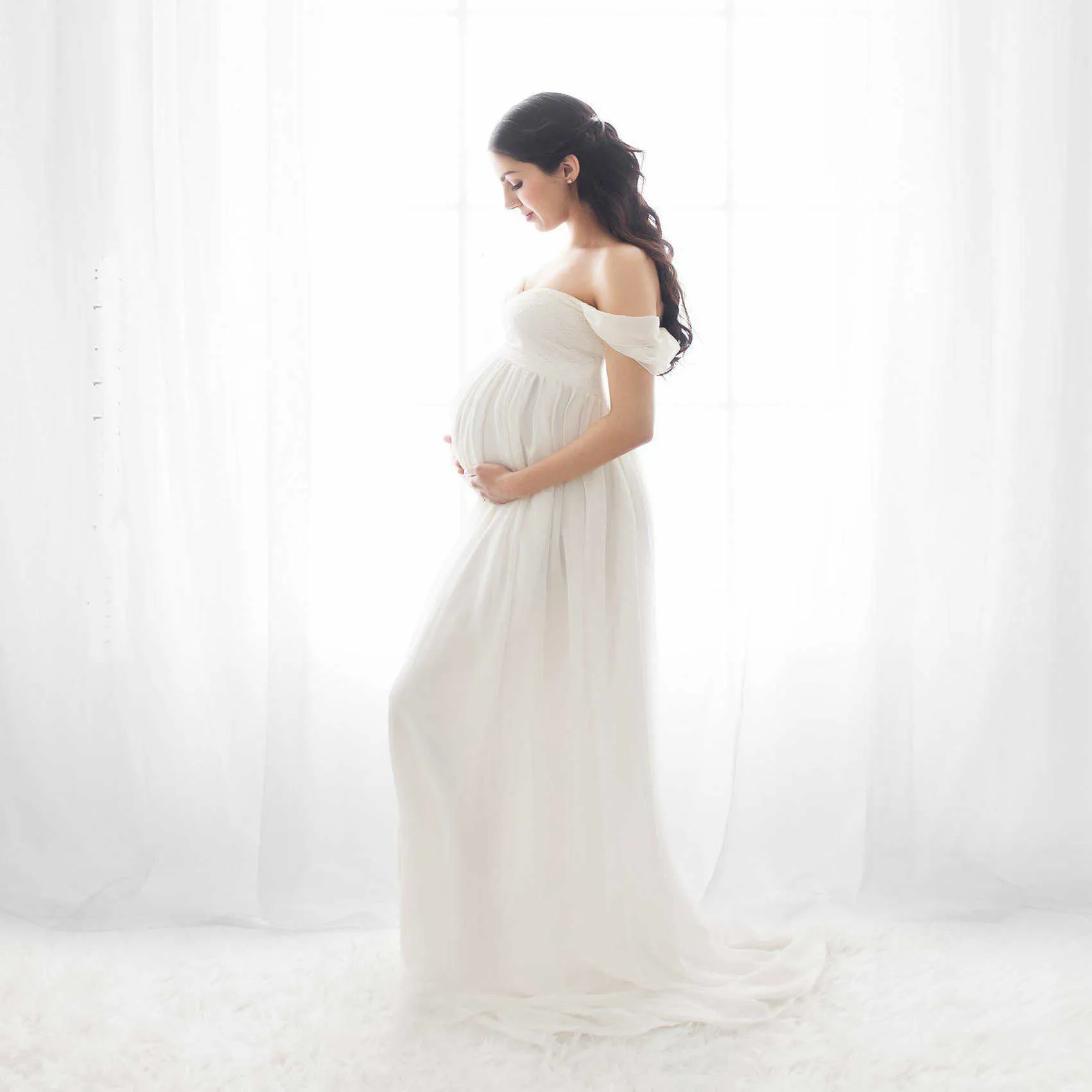 妊娠中の女性服妊娠中の女性服j0713のための妊娠中のフロントオープニングロングドレス女性服マキシドレス