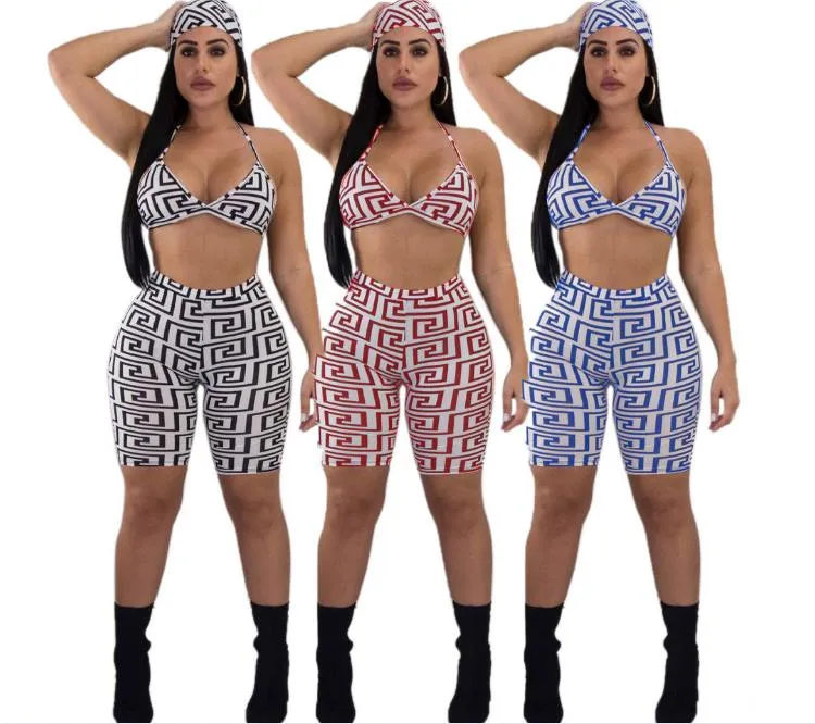 KGFIGU Mulheres Duas Parts Outfits Verão Crop Top e Calças Define Sexy Sem Mangas Imprimir Womens Clothing Club Conjuntos De Correspondência