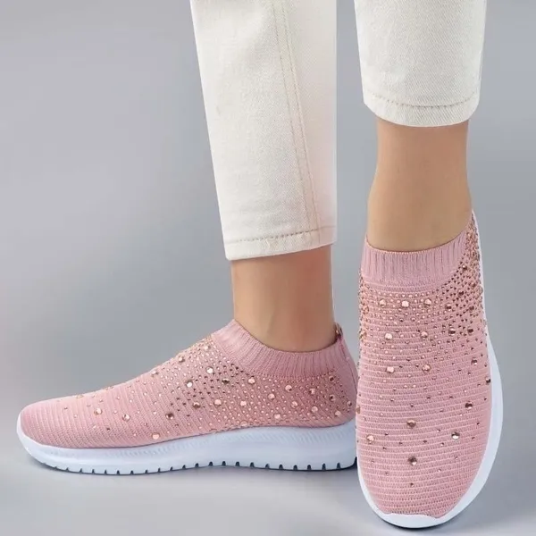Kvinnor Toppkvalitet Mode Stickning Kristaller Sneakers Vilda Bekväma Trainer Sparkly Sock Shoes Andas Mesh Sko Size 35-43