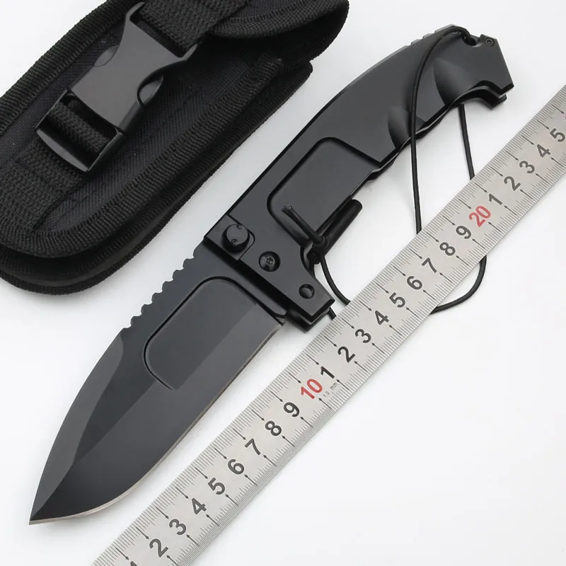 1Pcs Top quality ER Survival Tactical folding knife N690 Drop Point Black Blade 6061-T6 Handle Knives With Nylon Bag