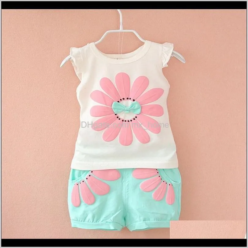 baby cartoon floral suits girls sleeveless printed bow pullover elastic shorts clothing sets summer fashion casual vest refreshing