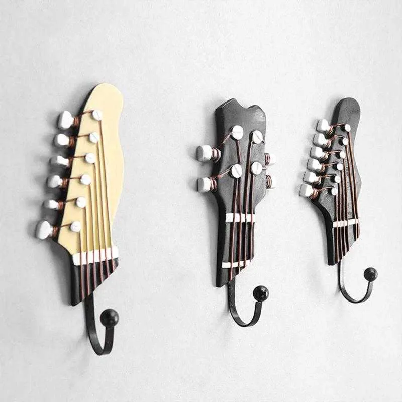 3pcs/set Creative Resin Hook Guitar Head Shaped Hanger Key Clothes Hat Coat Towel Wall Holder Home Kitchen Storage Tools 210609