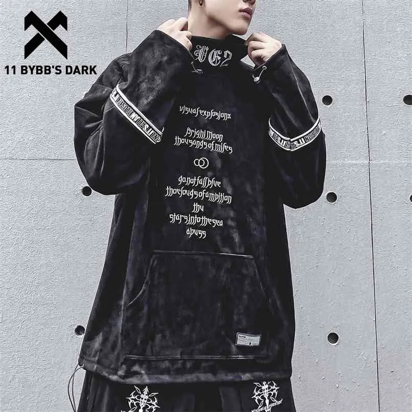 11 BYBBs Dark Vintage Broderi Hip Hop Hoodie Techwear Tactical Streetwear Sweatshirt Mens Pullover Bomull 210813