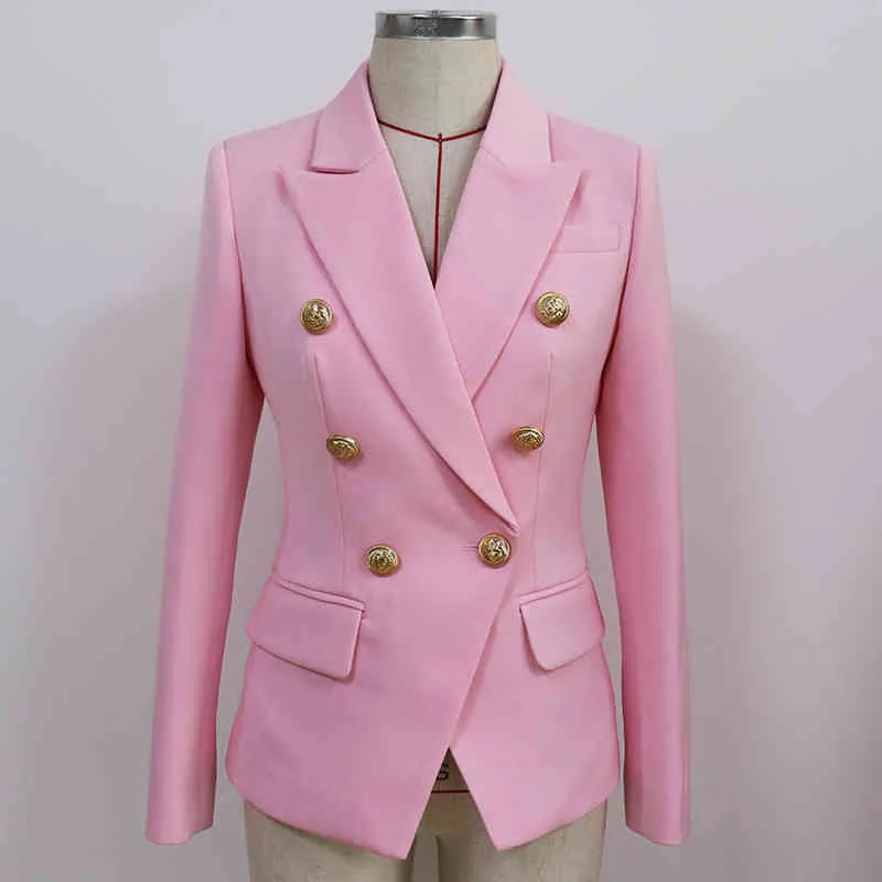 HIGH QUALITY New Fashion Designer Blazer Womens Slim Fitting Metal Lion  Buttons Double Breasted Blazer Jacket Baby Pink 210330 From Lu02, $57