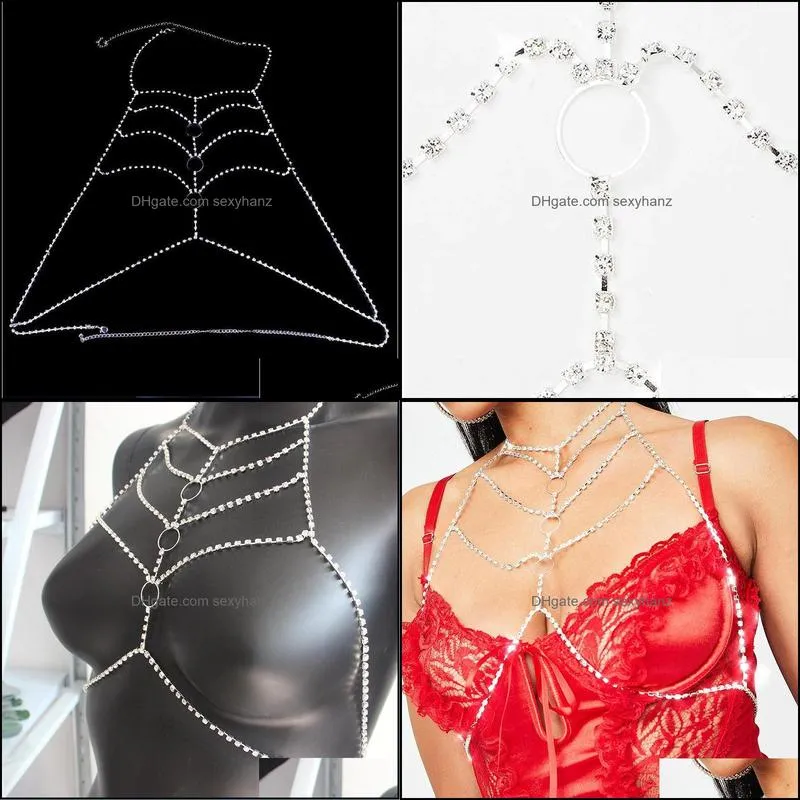 Other StoneFans Charming Shiny Rhinestone Bra Chain Women Round Luxury Crystal Breast Necklace Statement Party Body Jewelry