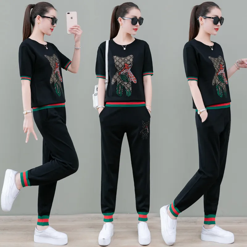 Sets Mom Summer Clothing Ice Seide Kurzarm 40-jähriger 50 50 Jahre alt und ältere Sportswear Anzug Womens Casual zweiteilige Haremhose