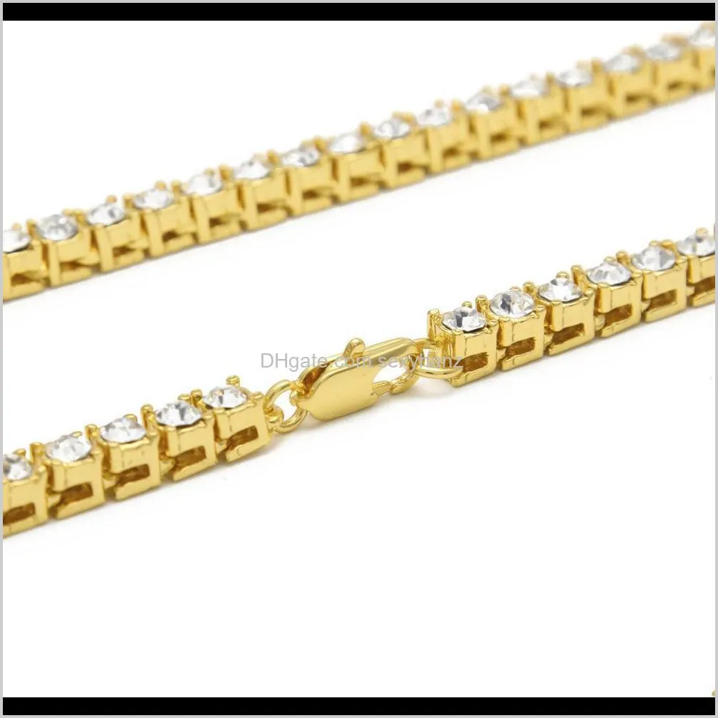gold chain 1 row simulated diamond hip-hop necklace chain 18inch 20inch 24inch 30inch hip hop mens gold tone iced out punk necklace