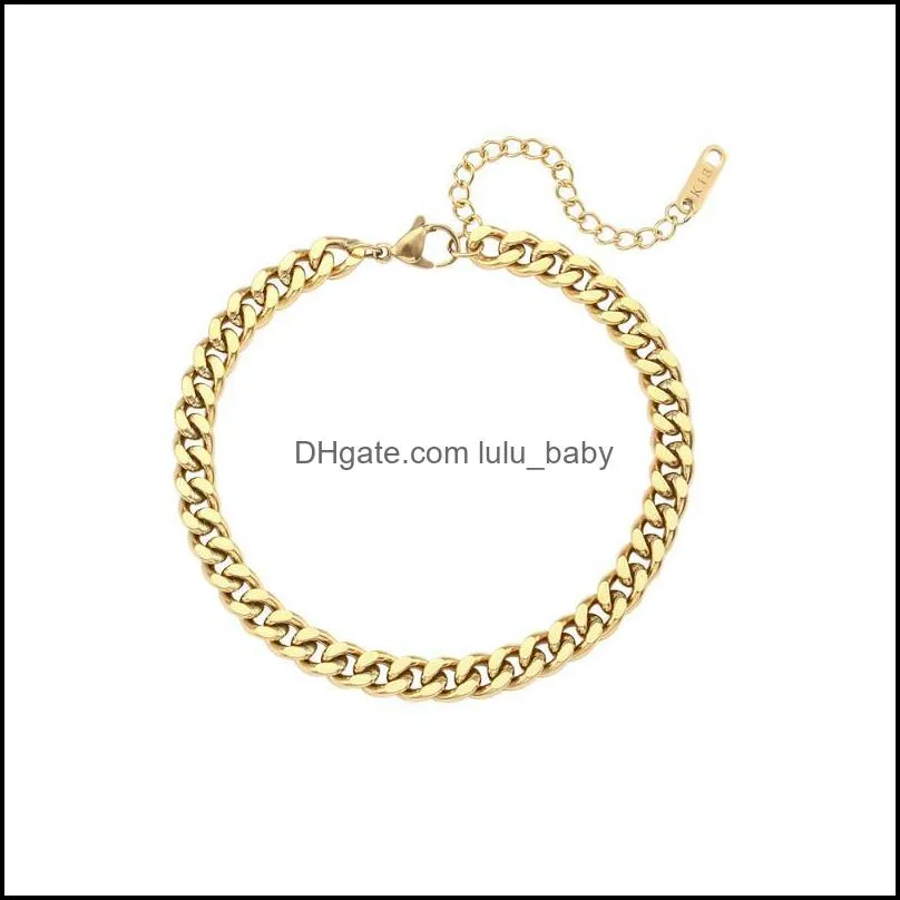 Anklets 2021 Tarnish Free Hypoallergenic 2.5mm 6mm 8mm Cuban Link Chain Gold For Women Summer Beach Foot Bracelet Jewelry