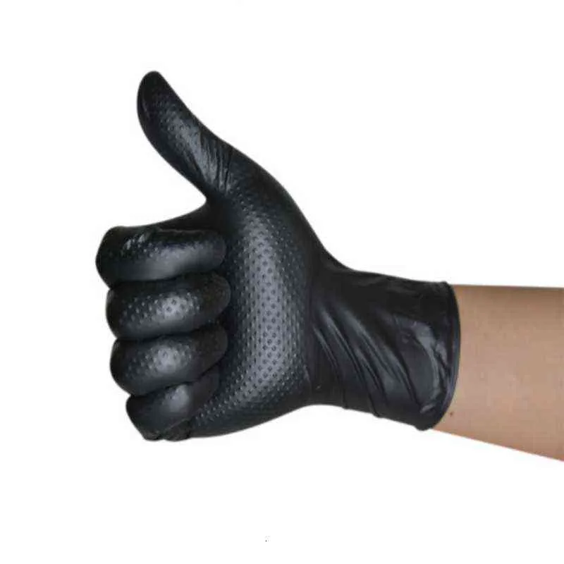 Gants jetables épais, imperméables, antidérapants, résistants à l'huile, en Nitrile noir, multi-usages, Latex, sécurité antistatique, 100 pièces