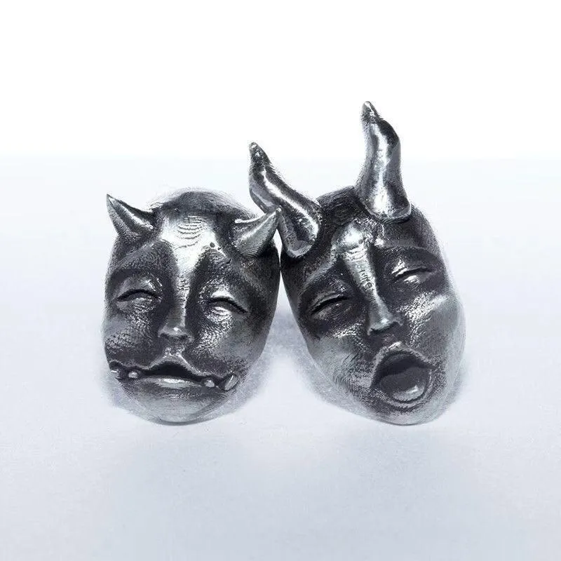 Stud Gothic Style Simple Silver Color Ghost Earring Personality Punk Ox Horn Mask Male Women's Jewelry Gifts