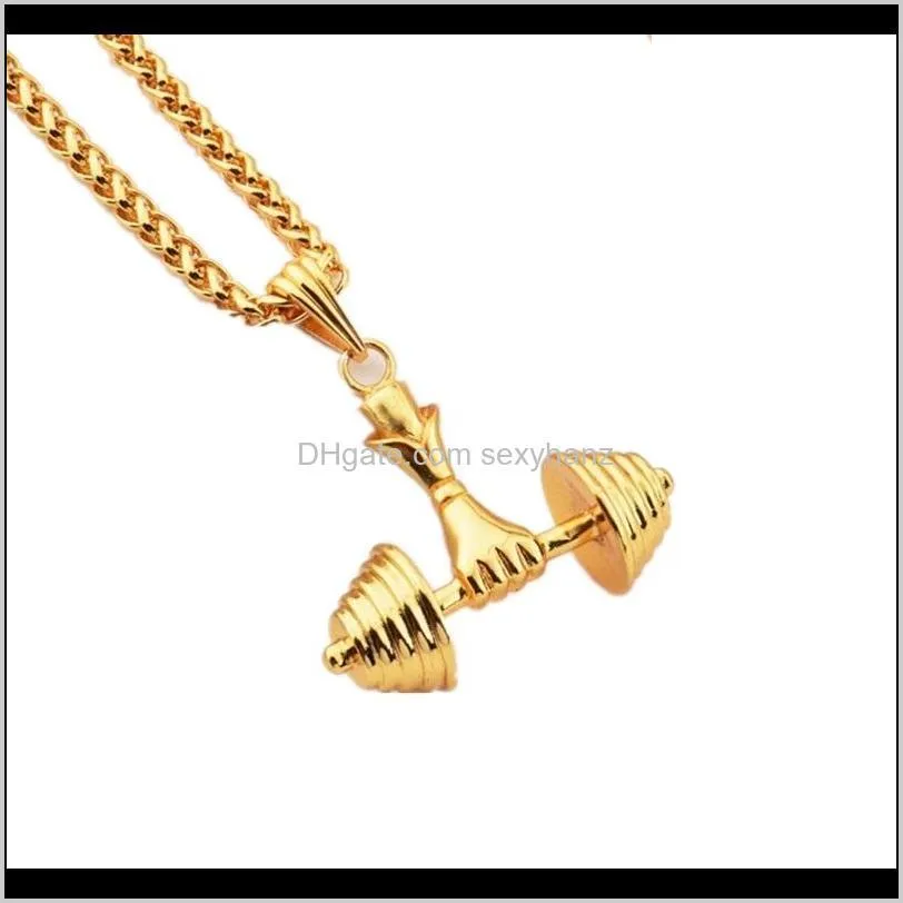 Hangers Drop levering 2021 Men Hip Hop Barbell Hangdoek kettingen Trendy Design Sieraden 18K Gold vergulde roestvrij staal 75 cm Lange ketting FAS