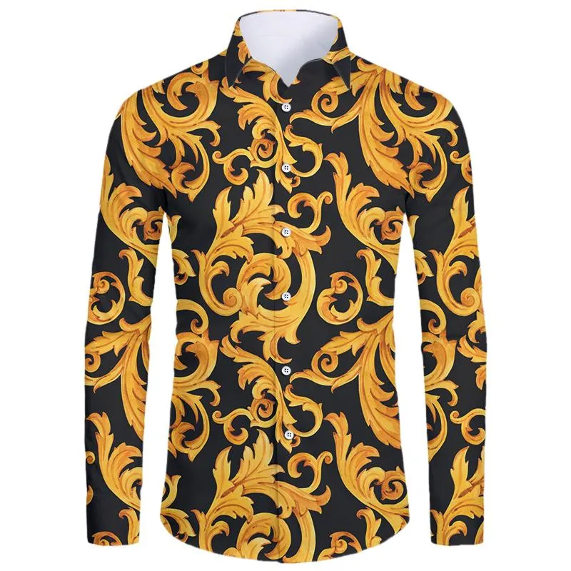 Chemises décontractées pour hommes IFPD Luxe Royal Hommes Chemise À Manches Longues Golden Flower Imprimer Baroque Summer Prom Party Oversize 6XL Homme