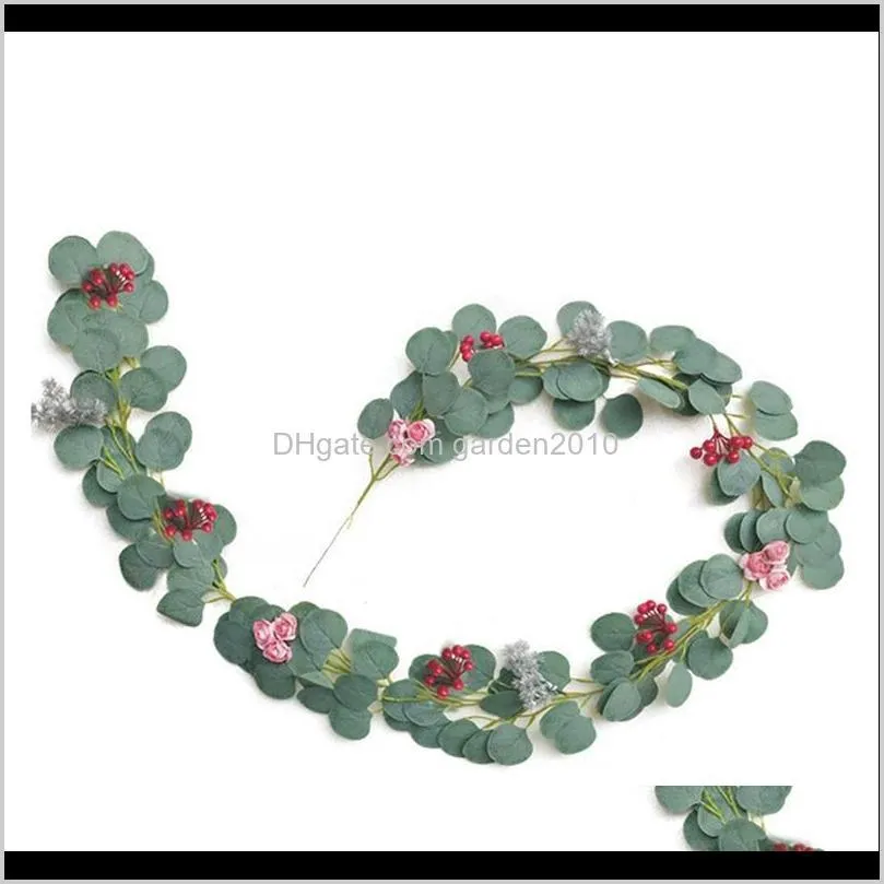 artificial ivy green leaf plants, fake rose flower vine garland greenery for wedding party garden office home decor