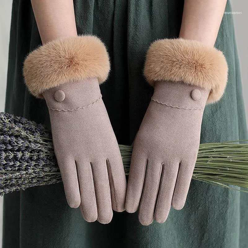 Handskar för kvinnor på hösten och vintern plus sammetförtjockning Gullig student som cyklar för att hålla varma L131