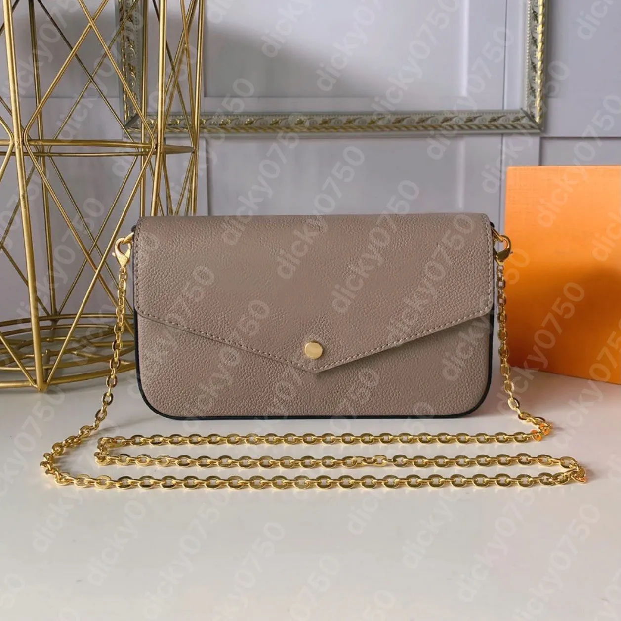 dicky0750 Embossed flower handbag Felicie Leather clutch women Bags corss body card holder fashion chain purse lady shoulder bag mini messenger handbags woman