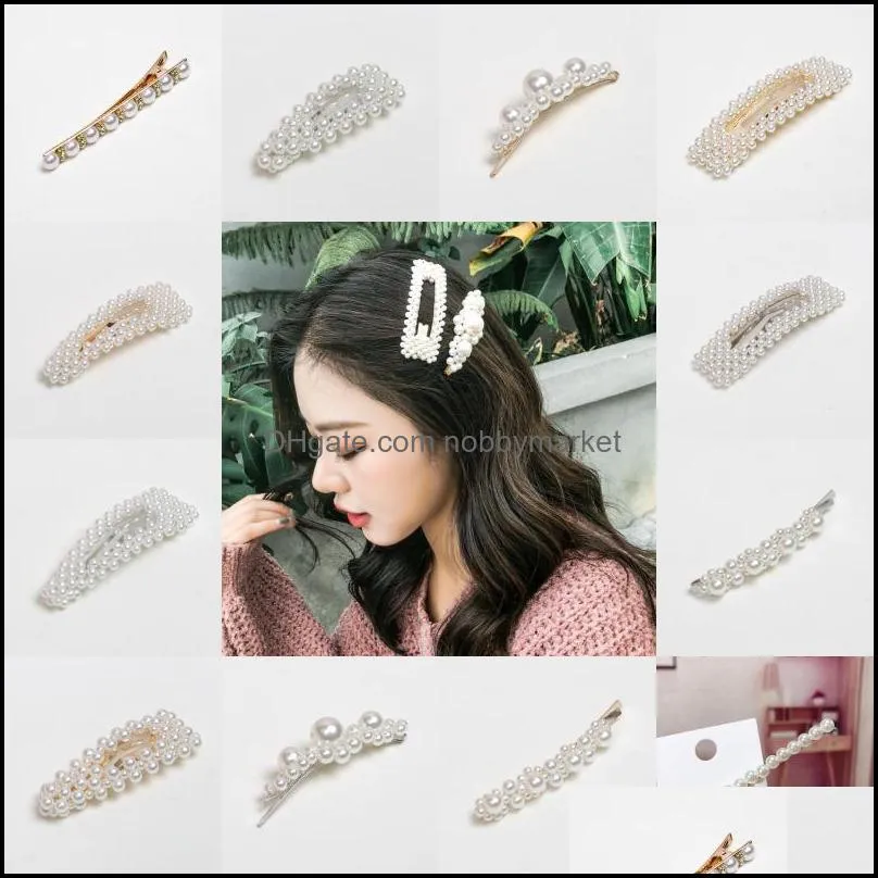 Hårklipp Barrettes Smycken 12 stilar Kvinnor Pearl Clip Girl Aessories Sweet Hairpins Headwear Beautif Barrette Ornament Party Xmas Present D