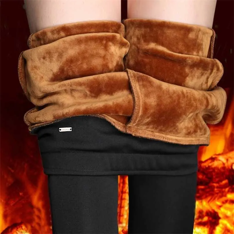 Winter Thick Leggings Women Velvet Warm Stretch Pencil Pants High Waist Skinny Black Solid Fitness Trousers Plus Size P9176 211215