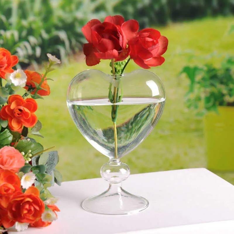 Glass Flower pots planter heart glass vase standing home decoration flower vase desktop decorative vase wedding party decor 210623