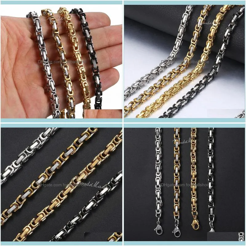 5mm Stainless Steel Necklace For Men Byzantine Box Link Chain Gold Black Silver Color Fashion Jewelry HKNN24 Chains