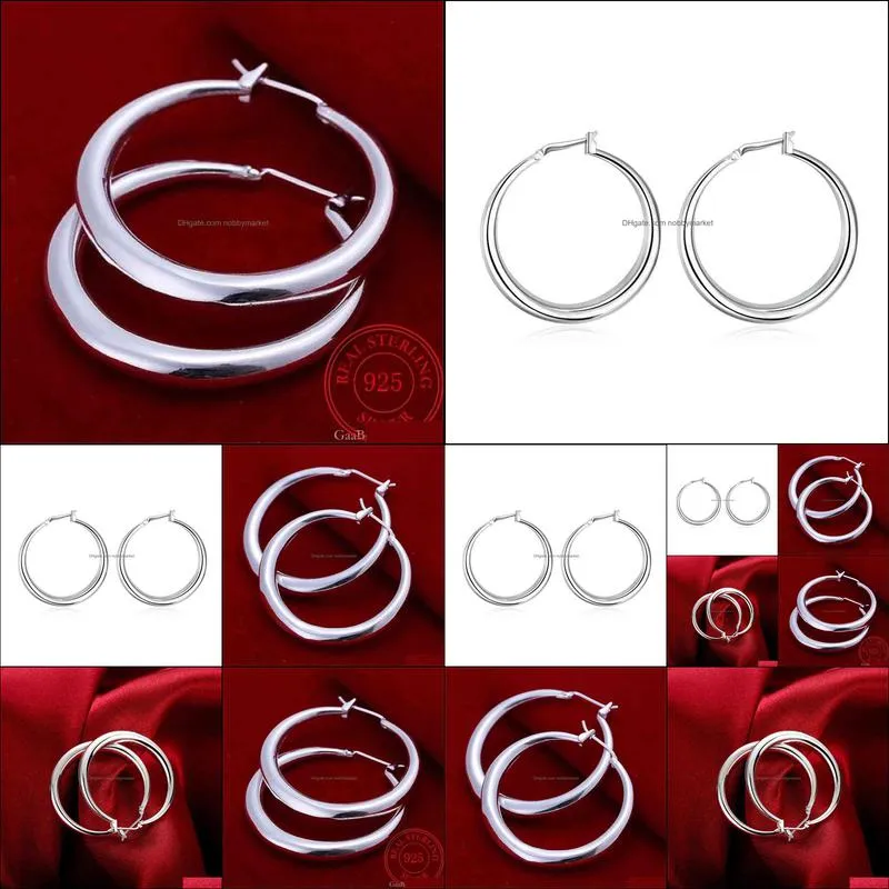 925 Sterling Silver 33mm Big Circle Round Hoop Earring for Women Unusual Earrings 2021 Trend Christmas Party Wedding Jewelry