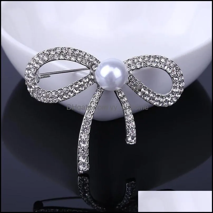 Pins, Brooches White Bow Brooch Rhinestone Flower For Women Large Bowknot Pin Fashion Jewelry Wedding Corsage Accessories