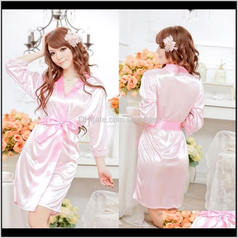 lady women`s nightgown nightdress sleepwear robe bathrobes long sleeve silk solid nightwear clothing