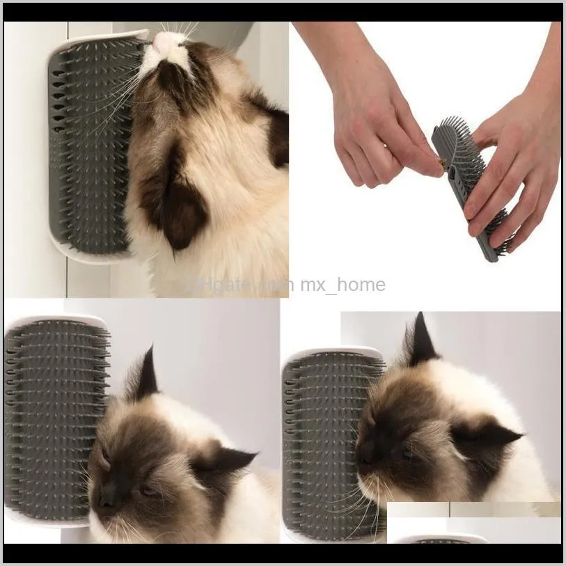 plastic pet cat grooming corner brush comb kitten hair trimming self massage scratch bristles arch with catnip dog scratcher