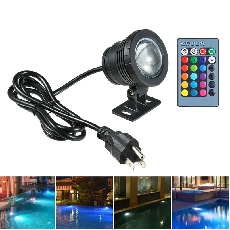 10W RGB Led Underwater Light Waterproof IP65 Fountain Pool Ponds Aquarium Tank Lamp 16 color+ Remote controller Spot Lights