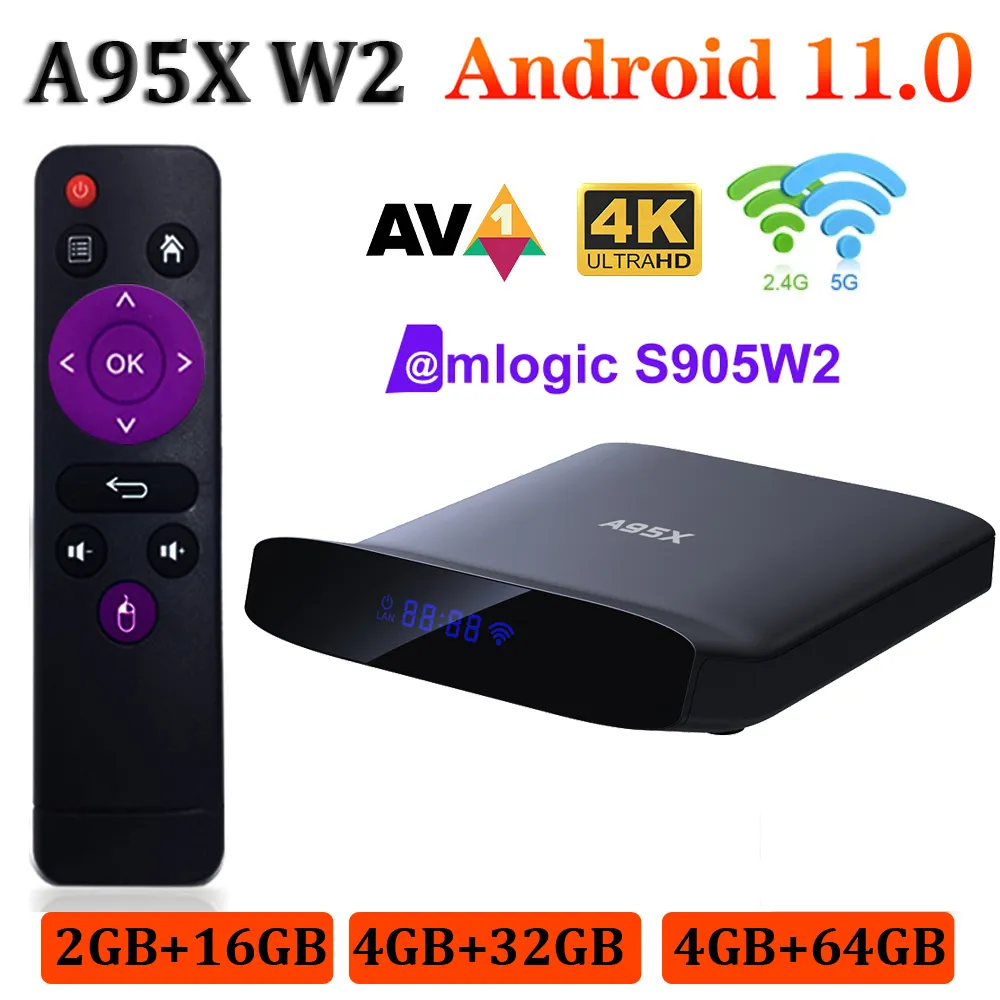 A95X W2 Android 11.0 TV, pudełko Amlogic S905W2 czterordzeniowy 4GB 32GB 2.4G/5G dwuzakresowy WIFI BT5.0 odtwarzacz multimedialny z wyświetlaczem LED inteligentny dekoder 4G 32G 4GB64GB 2G 16G