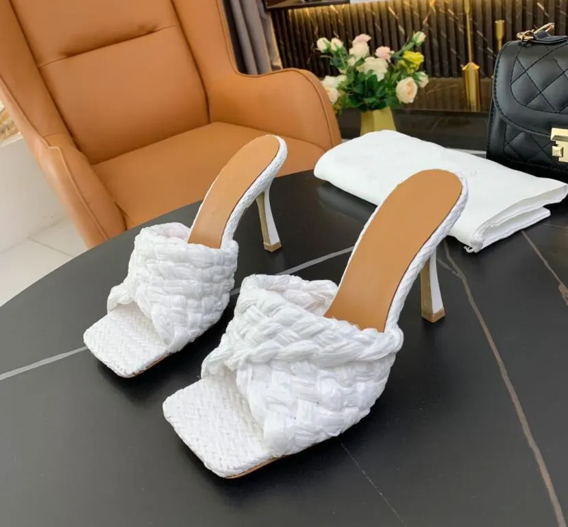 Top Quality Woman Lido Sandals Square Toe High Heels Open-toe Woven Flat Slippers Designer Summer All-match Stylist Shoes Heel 9cm