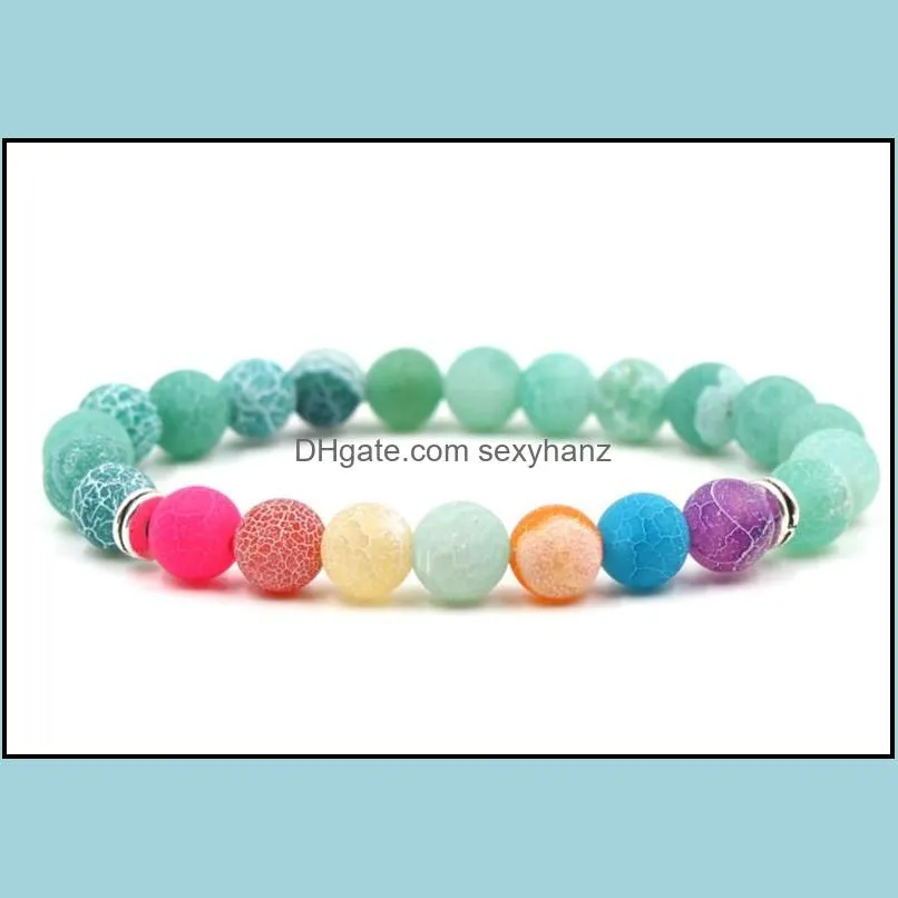 8mm tyh34 3Colorful chakra ball Frosted agate Onyx nature black stone volcanic lava Bracelet Prayer Reiki Chakra Buddha Yoga