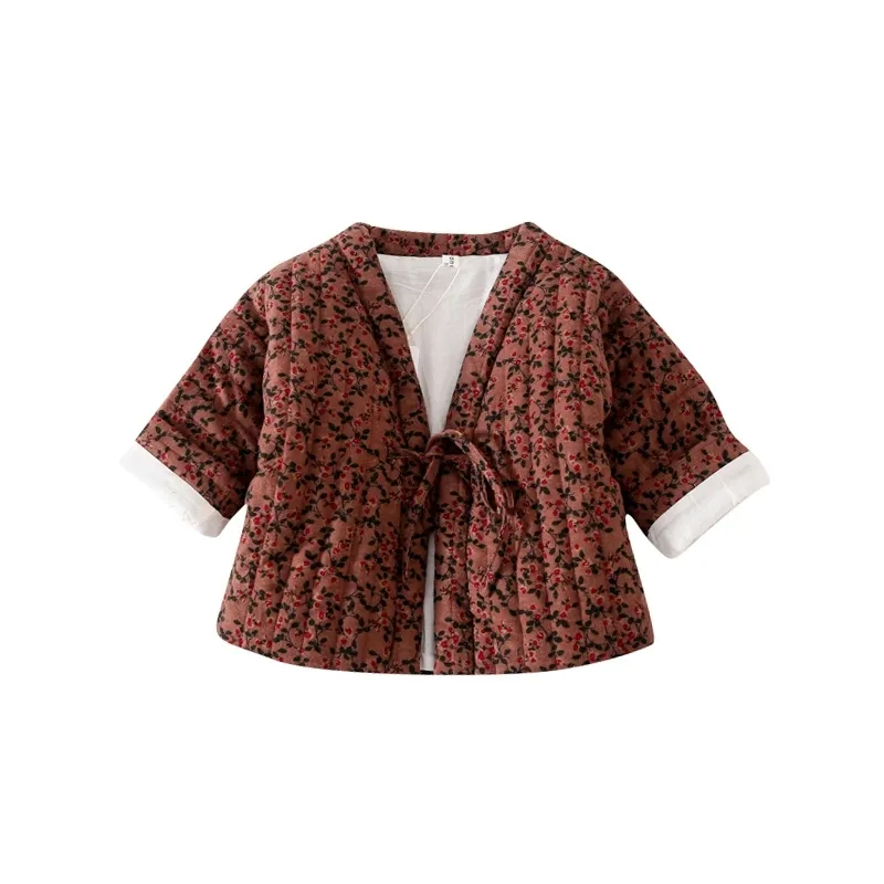 冬の綿は女の子の赤ちゃんの冬服のための短いキルティングの布の上の浅いキルティング布のジャケット210515