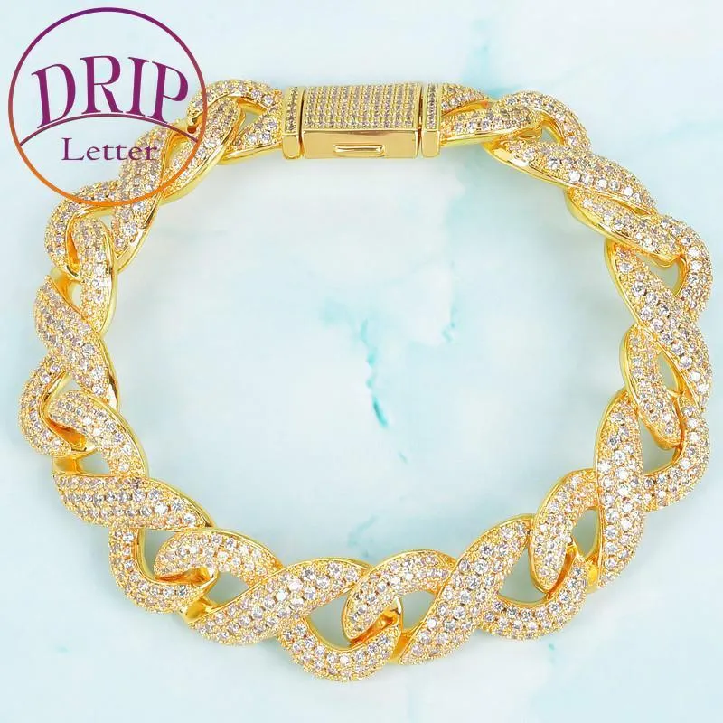Link, Chain Solid 15mm Gold Color Cuban Bracelet Men's Hip Hop Cubic Zircon Link Rock Jewelry