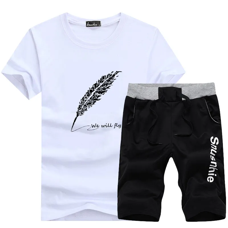 Summer Men Tracksuit Casual Running Sport Suit Leisure T-shirt Gym Outfit 2pcs Clothing