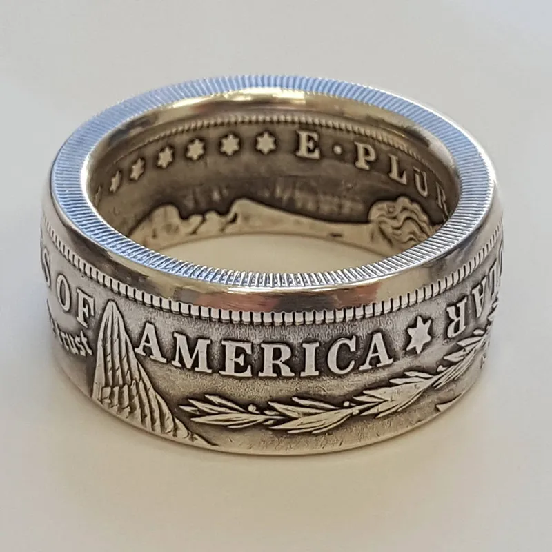 Vintage mens ringar antika handgjorda mynt silver färg dollar 1893 snidad annan tid punk ring klassisk specie smycken 05Z300