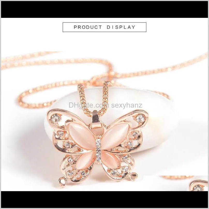 gold chain beautifully necklace fashion rose gold plated opal butterfly pendant necklace sweater chain gift charm butterfly necklace