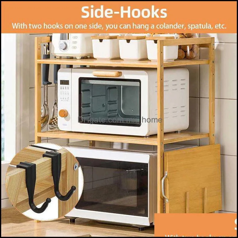 2/3 Tier Bamboo Microwave Shelf Height Adjustable Rack Kitchen Shelf Spice Organizer Kitchen Storage Rack Kitchenware Holder A0603