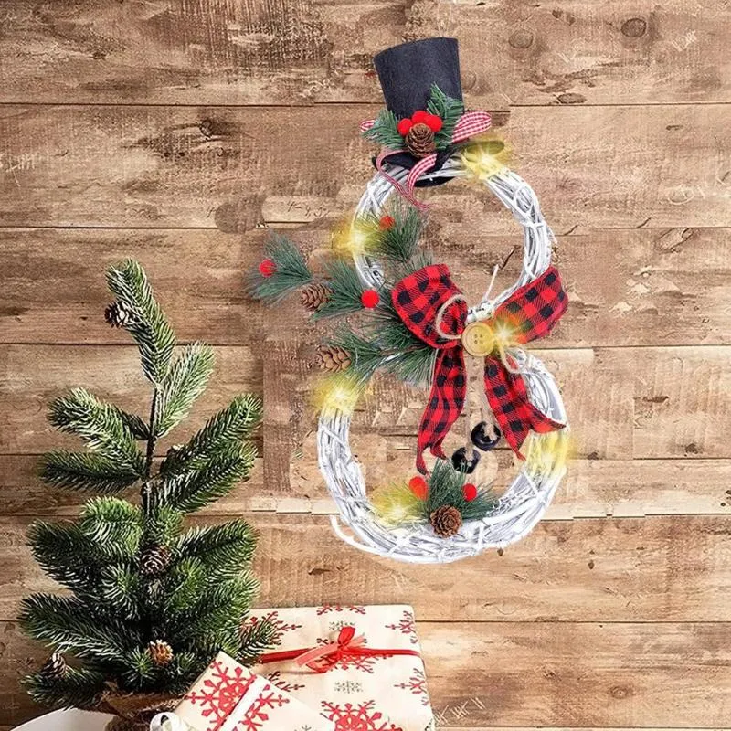 Decoratieve bloemen krans woondecoratie led krans kerstfeest voor ornamenten sneeuw man muur deur opknoping decor vakantie 2021