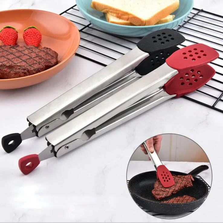 Pinces en silicone outil de cuisson pince à nourriture en acier inoxydable résistant à la chaleur pour les ustensiles de cuisine de cuisson au barbecue