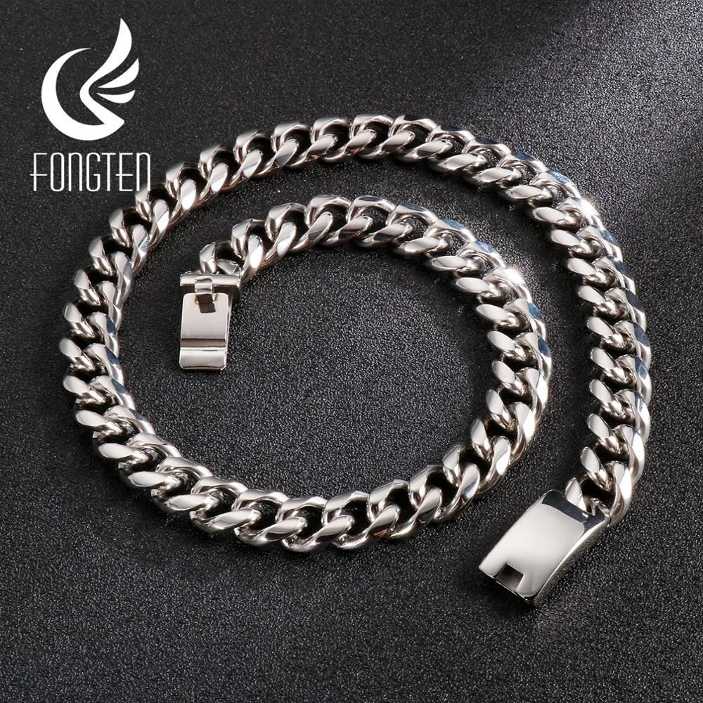 Fongten Punk Cuban Chain Necklace Waterproof Men StainlSteel 13/15mm Choker Long Link Curb Chain Gift Jewelry for Boyfriend X0509