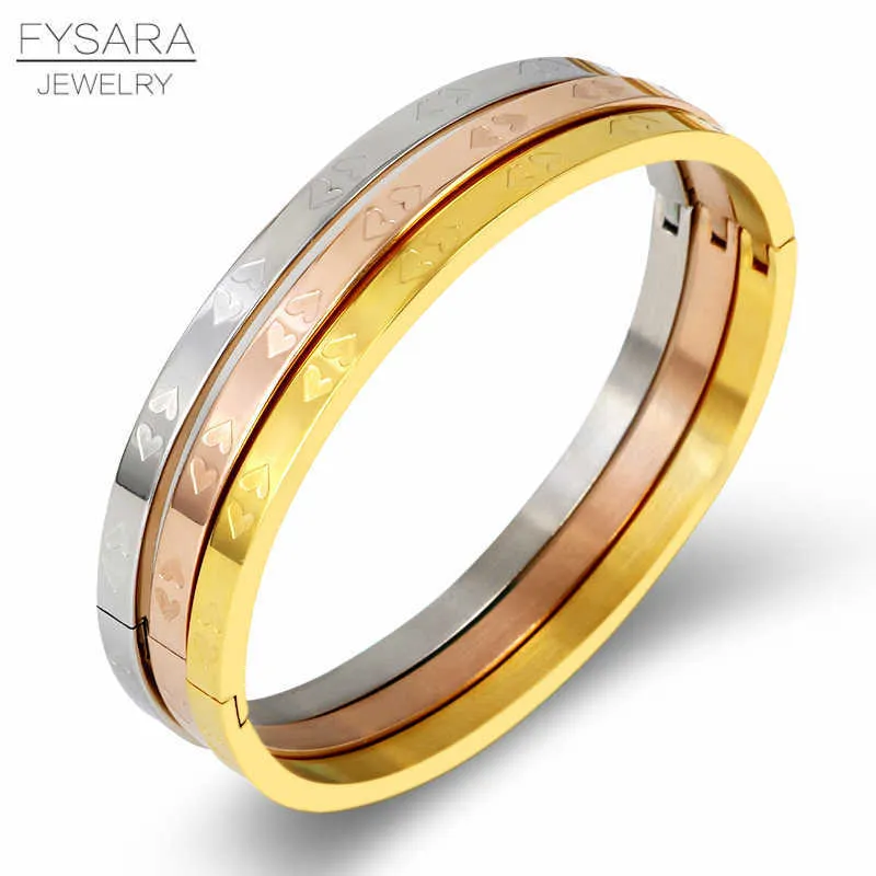Fysara 4mm Cute Romantic Heart Bangles & Bracelets for Women Stainless Steel Rose Gold Color Bangles Luxury Brand Christmas Gift Q0717