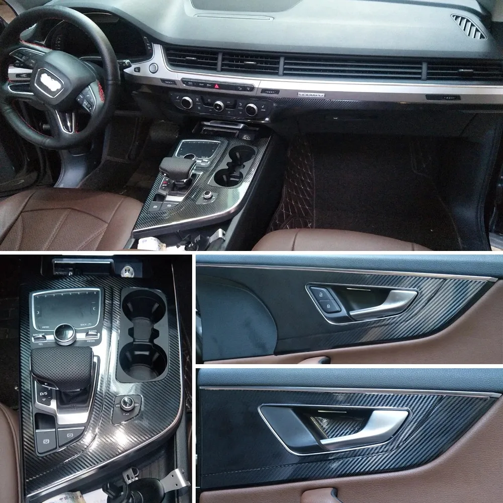 Autocollants moulés 3D/5D en Fiber de carbone pour Console centrale intérieure de voiture, nouveaux autocollants de style de voiture, pour Audi Q7 2017 – 2021