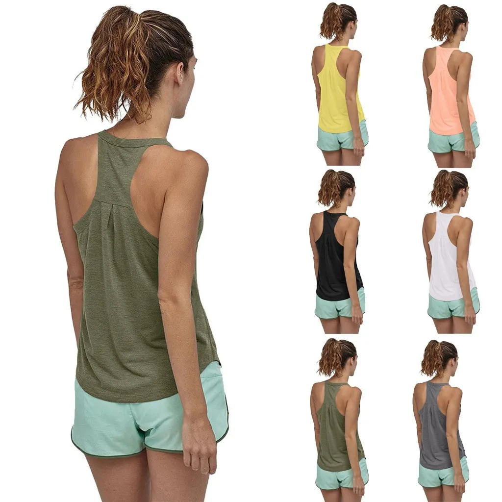 SleevelRacerback Vest Sport Solid Singlet Women Athletic FitnSport Tank Tops Gym Running Training Blouse Shirts Tank Top X0507