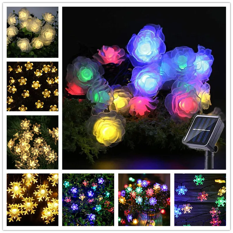 Nyår 2022 Snowflake Solar LED Lights String Ornaments Dekorationer för Home Navidad Dekor Julgransdekoration