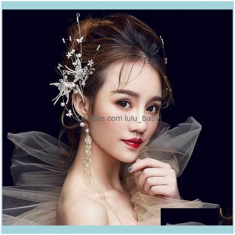 Luxury Handmade Cubic Zircon Bride`s Headdress Clip Ear Hanging Dual Use Super Fairy Jewelry Wedding Hair Accessories