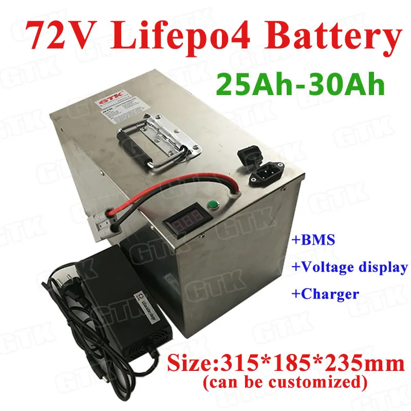 GTK LiFepo4 72V 20Ah 25Ah 30Ah Lithium battery pack with BMS for electric motorcycle electric scooter solar power system+charger