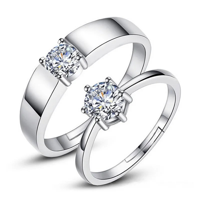 J152 S925 Sterling prata casal anéis com diamante moda simples zircon par anel jóias dia dos namorados presente dropship