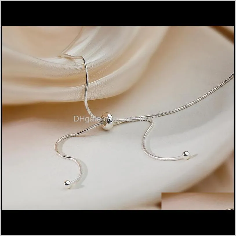 modern jewelry snake chain necklace hot selling popular style silvery plating single bead short necklace for girl gifts
