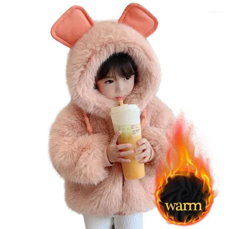 Jackets 2021 Baby Girls Fur Coat Solid Color Girl Coats Kids Toddler Winter Clothes Gir1