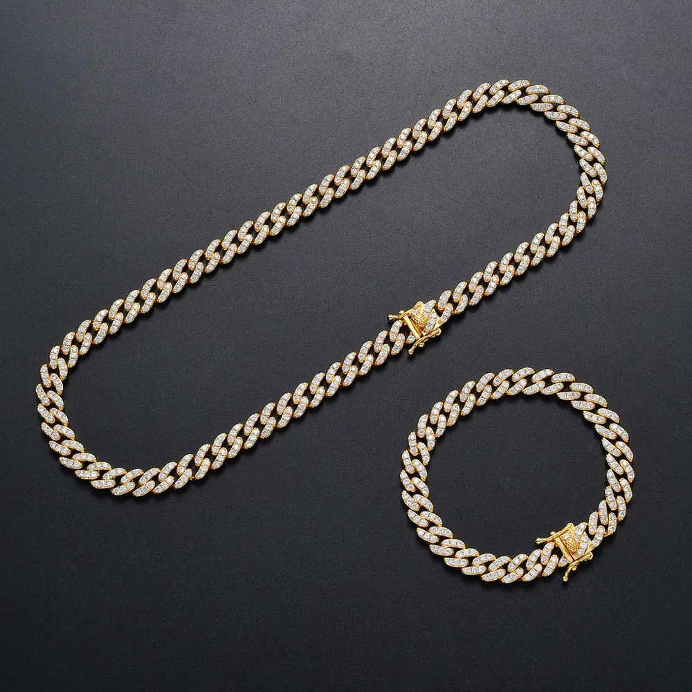 9mm mannen vrouwen hiphop Cubaanse link kettingen ketting armband kubieke zirconia iced out rock ropper punk choker chain hoge kwaliteit volledige koper bling sieraden goud zilver